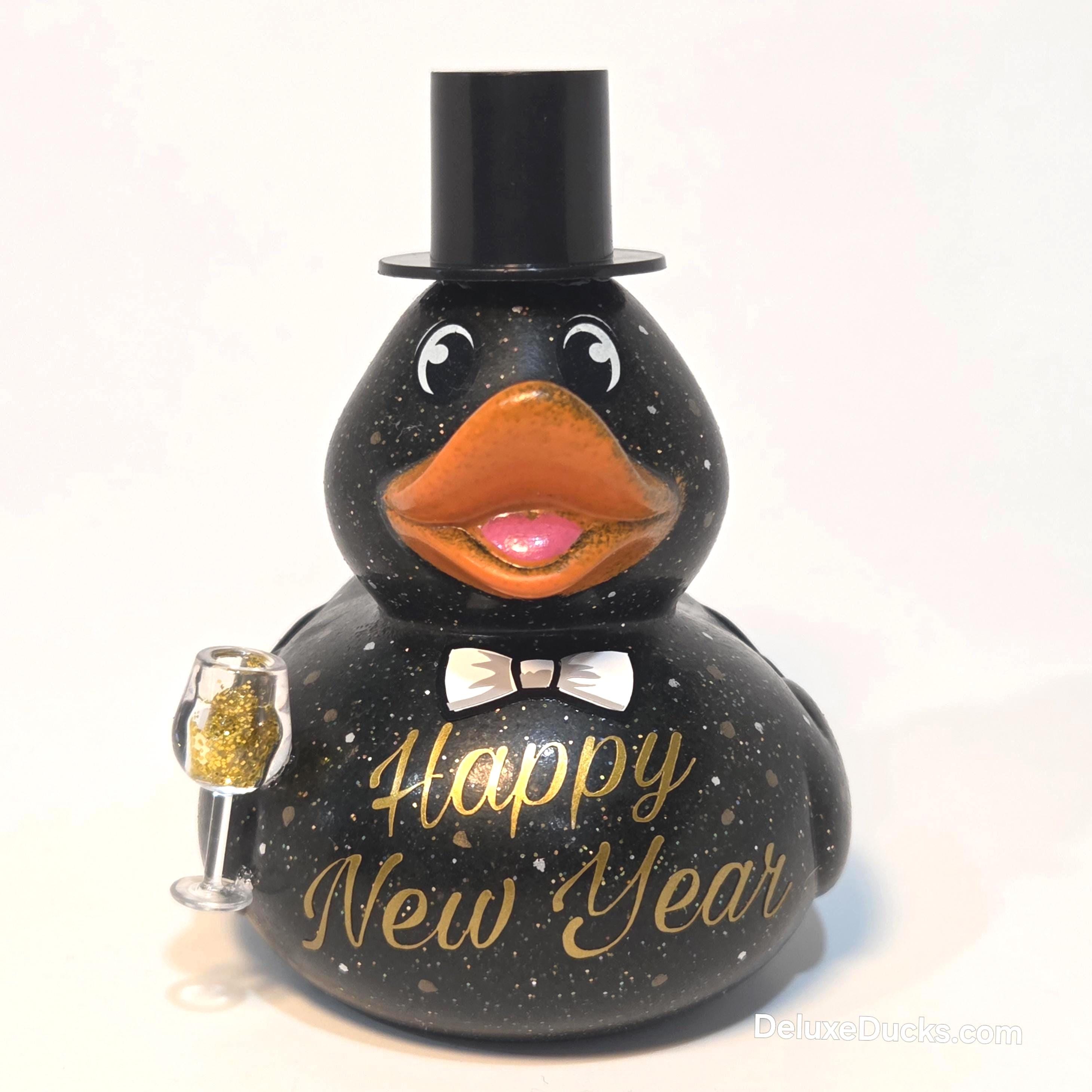 HAPPY NEW YEAR 2026 Rubber Duck Gift Black Gold Bedazzled Bling Collectible Gift Rubber Ducks Cruise Ducks