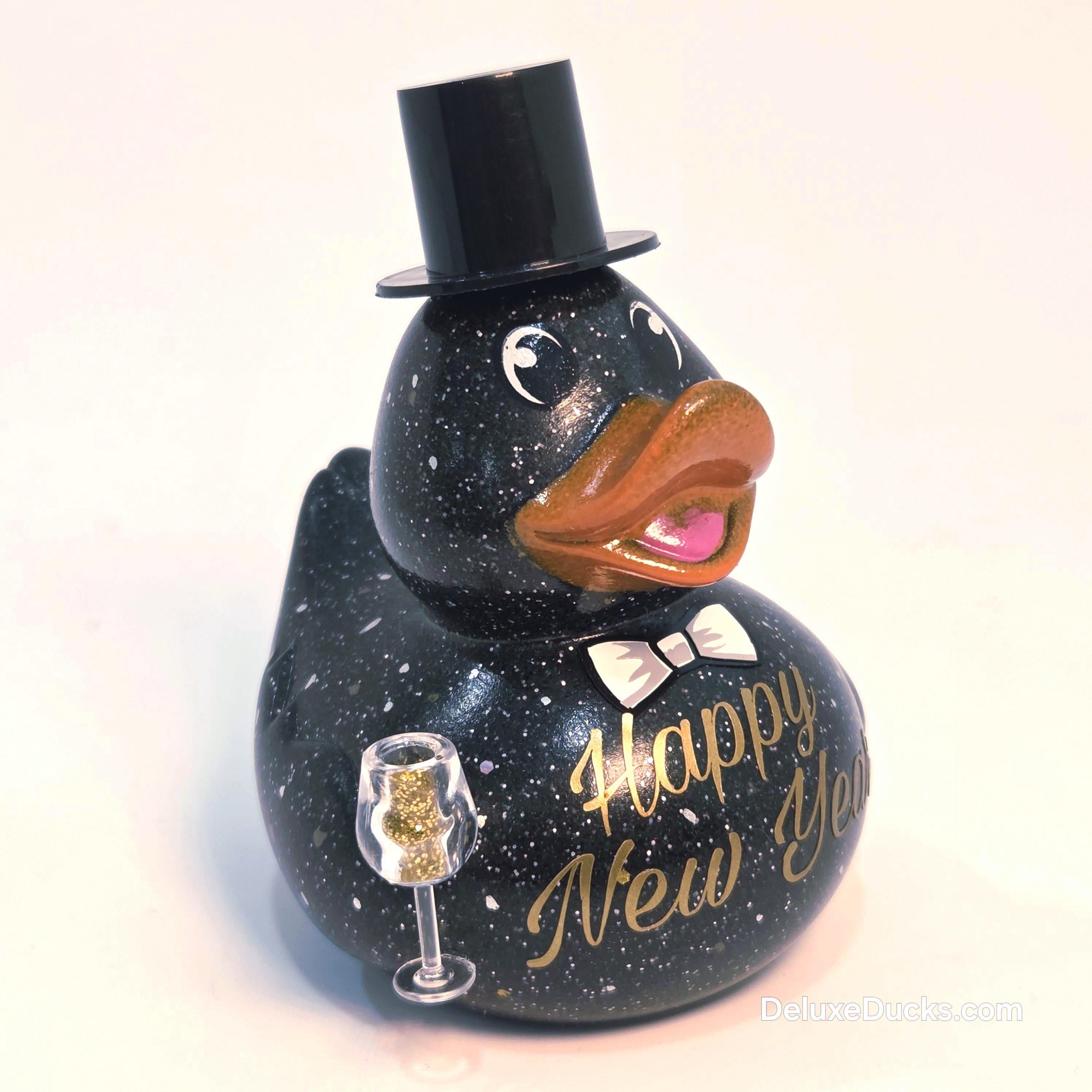 HAPPY NEW YEAR 2026 Rubber Duck Gift Black Gold Bedazzled Bling Collectible Gift Rubber Ducks Cruise Ducks