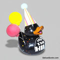Decorative duck with party hat, balloons, and 'Over The Hill' text on a light background