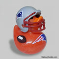 Rubber duck with a football helmet and New England Patriots logo on a white background