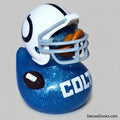 Blue glittery rubber duck with a football helmet and 'Colts' text on a white background
