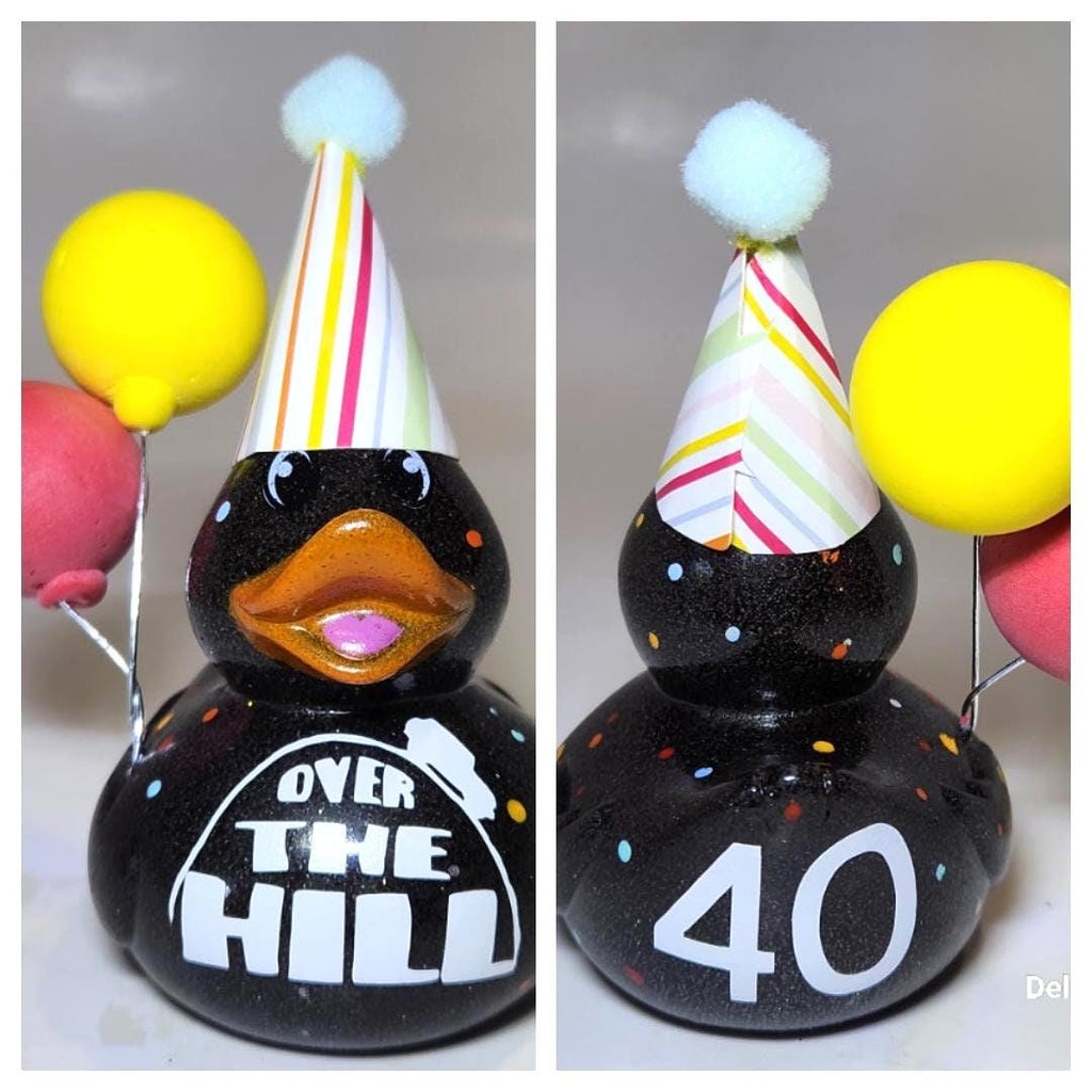 OVER THE HILL - Any Number Birthday Rubber Duck Gift Bedazzle Unique Dashboard Duck