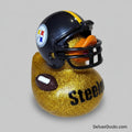 Rubber duck with a Pittsburgh Steelers helmet and football on a white background