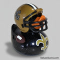 Rubber duck with a football helmet and New Orleans Saints logo on a white background
