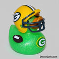 Green Bay Packers rubber duck with helmet and football on a white background