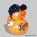 Rubber duck with a baseball cap and 'Tigers' text on a white background