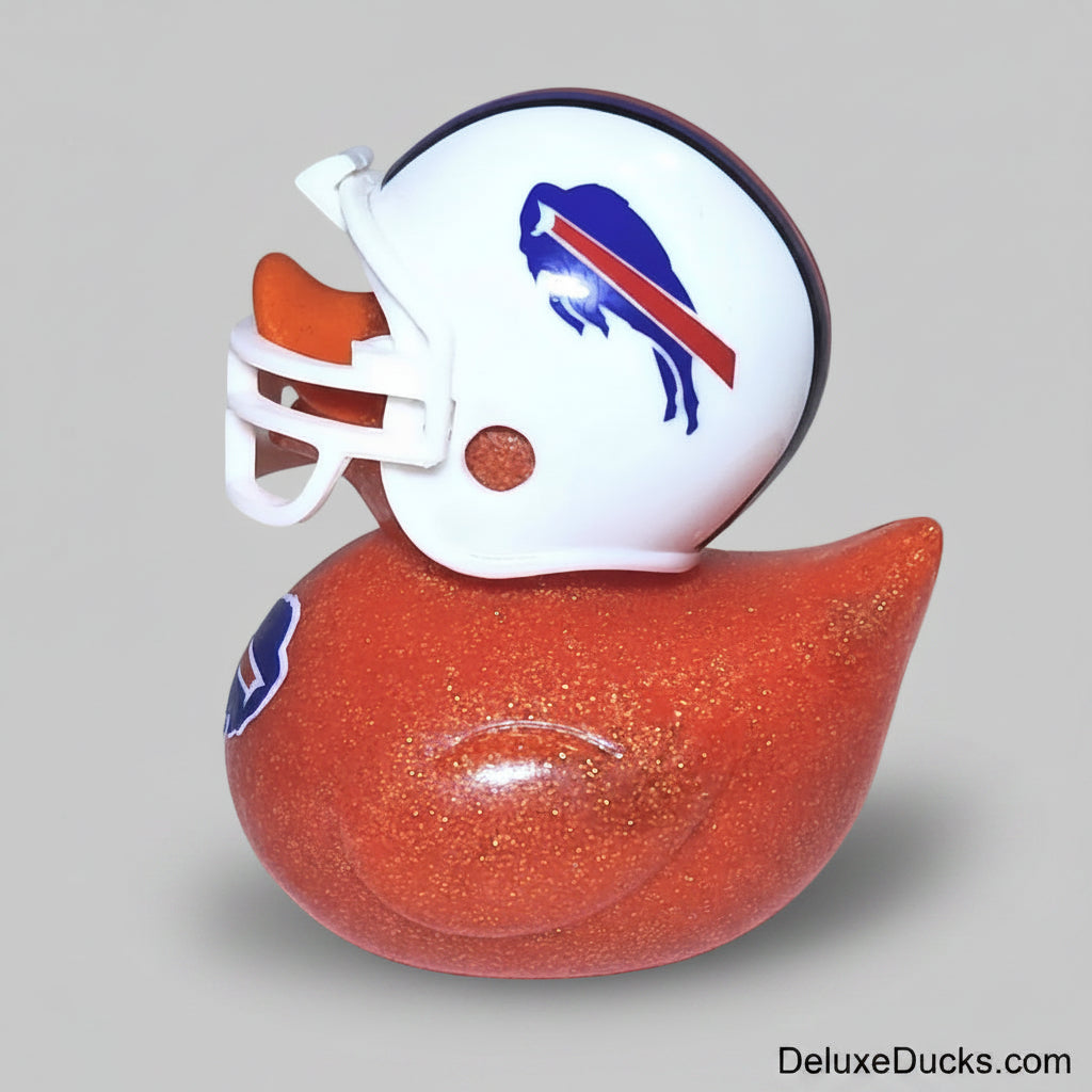 Rubber duck with a football helmet and team logo on a white background
