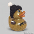 Rubber duck with a black knit hat, football, and 'Steelers' text on a gray background