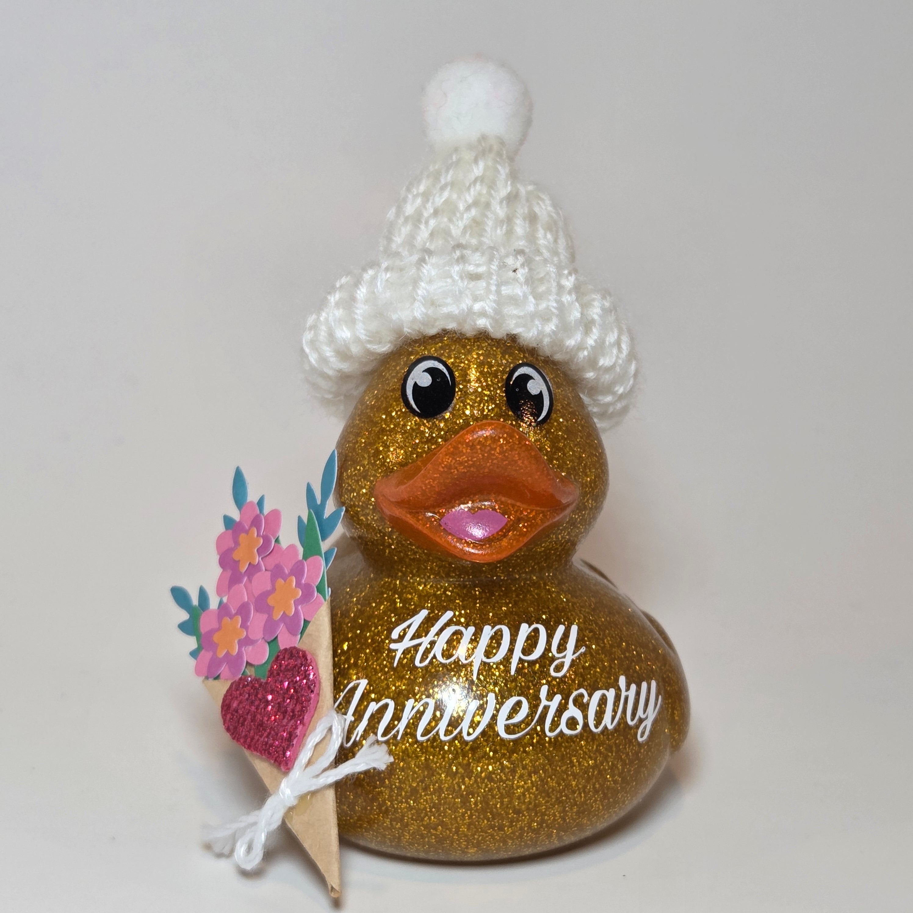 HAPPY ANNIVERSARY GOLD - Any Number Rubber Duck Gift Bedazzle Unique Cruise Dashboard Duck