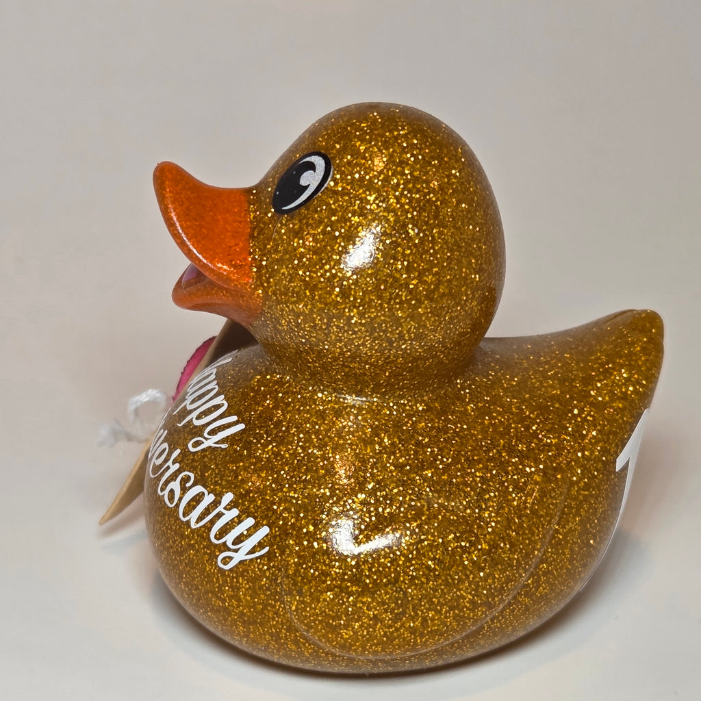 HAPPY ANNIVERSARY GOLD - Any Number Rubber Duck Gift Bedazzle Unique Cruise Dashboard Duck