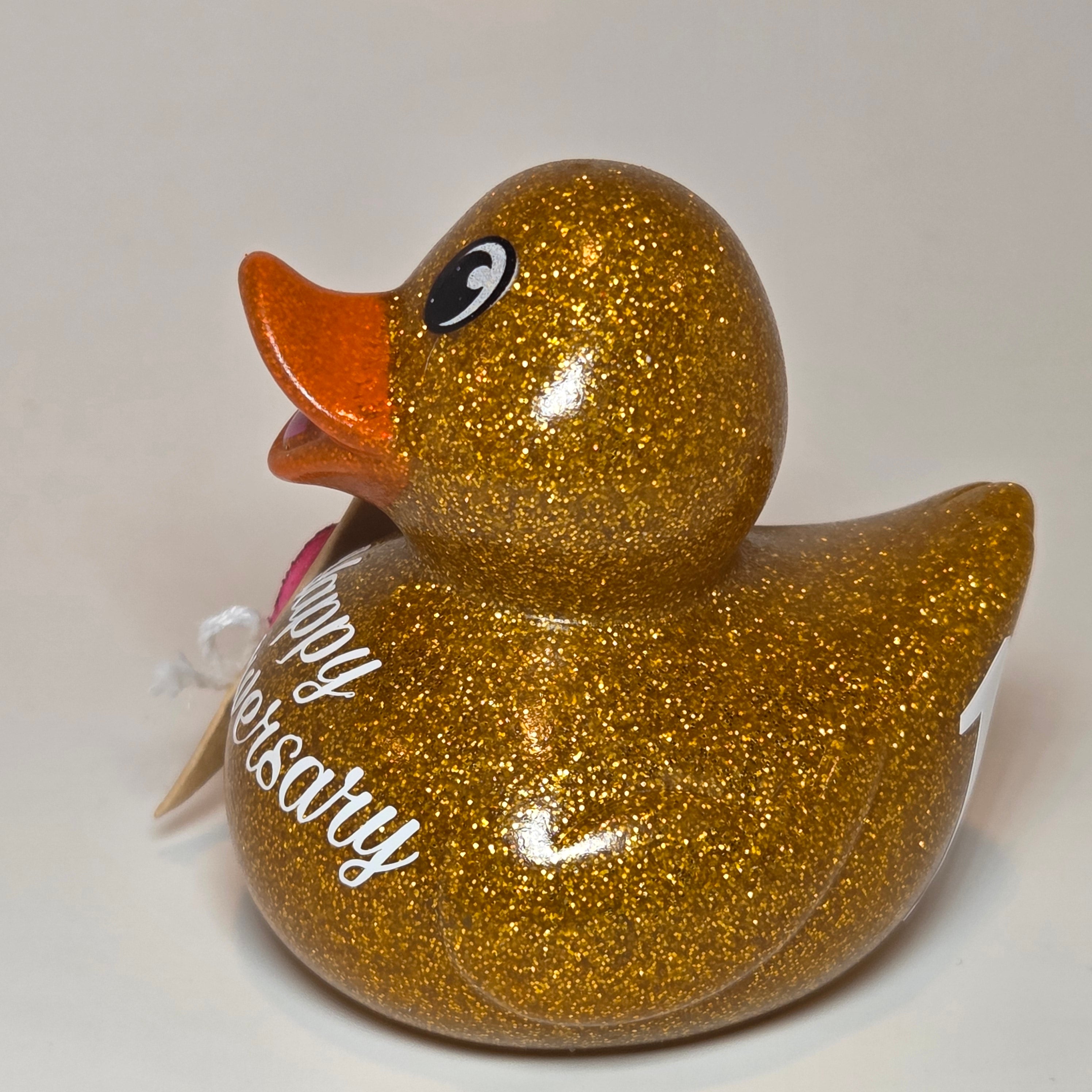 HAPPY ANNIVERSARY GOLD - Any Number Rubber Duck Gift Bedazzle Unique Cruise Dashboard Duck