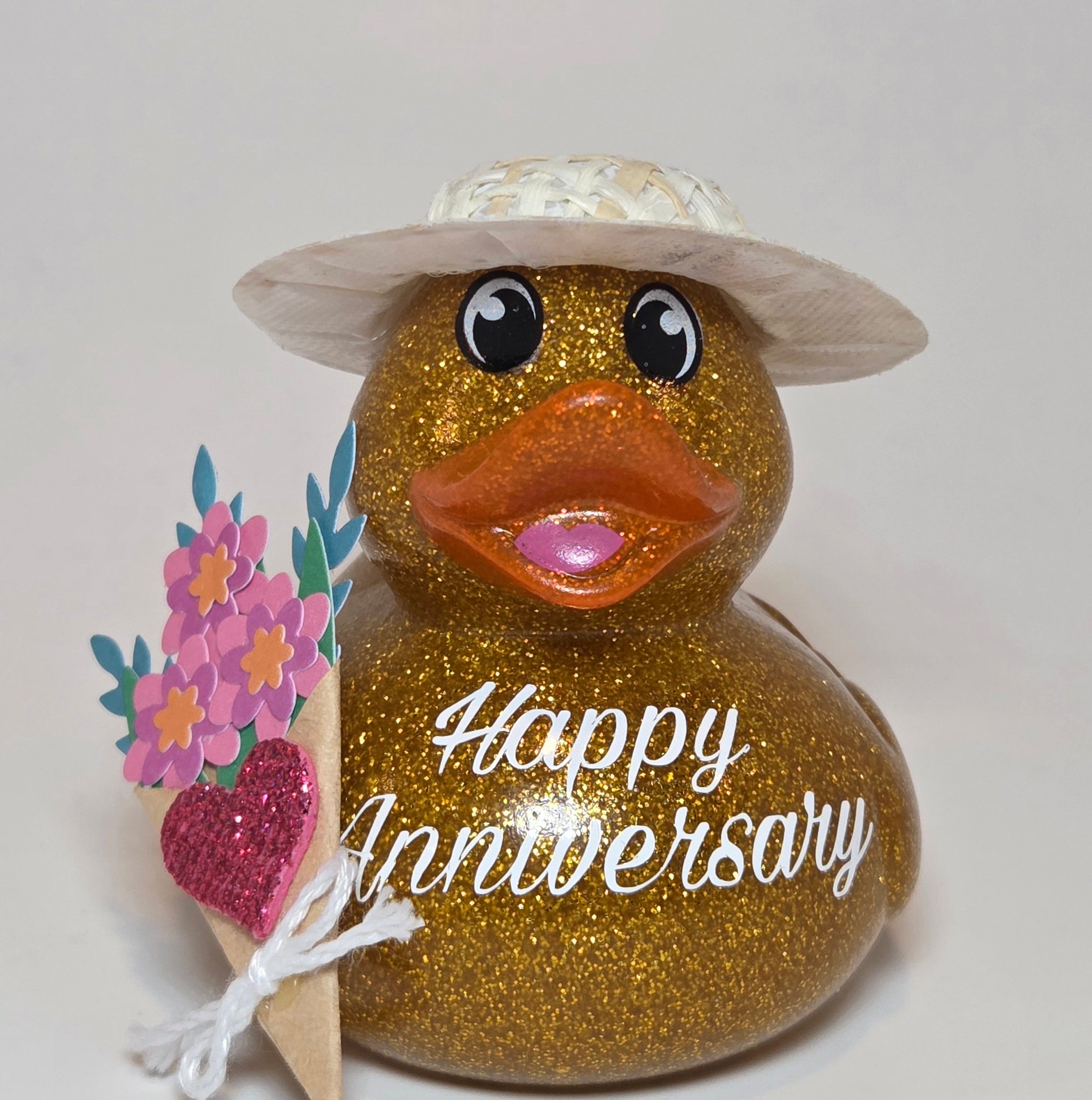 HAPPY ANNIVERSARY GOLD - Any Number Rubber Duck Gift Bedazzle Unique Cruise Dashboard Duck