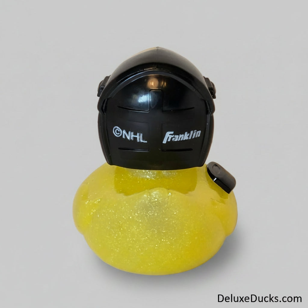 Black hockey helmet with NHL logo on a white background