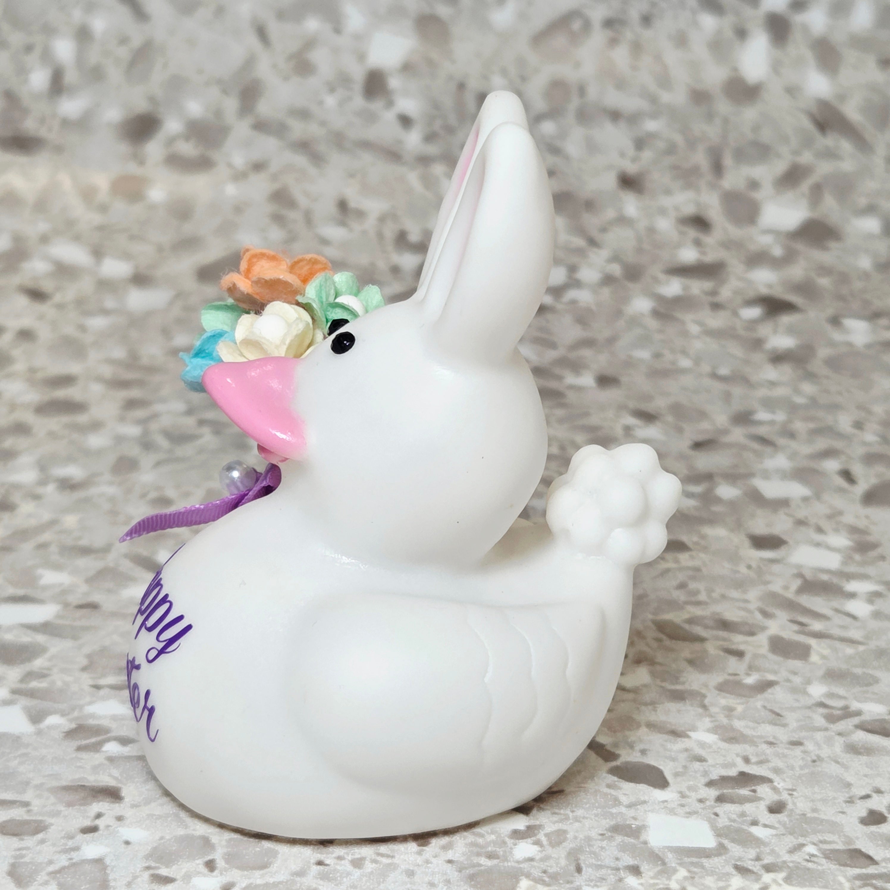 HAPPY EASTER Rubber Duck Gift White Bedazzled Easter Bunny Collectible Gift Ducks Cruise Dashboard