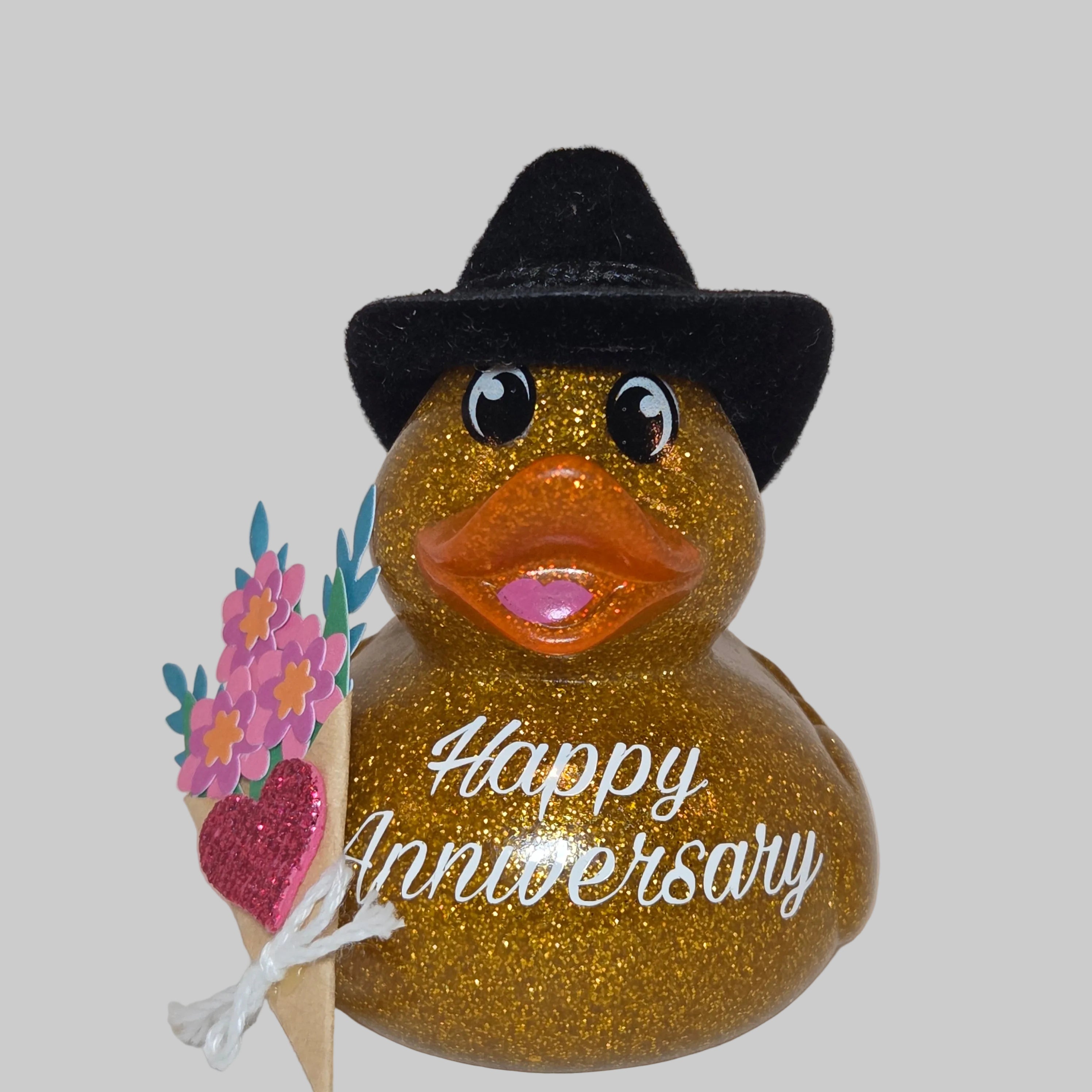 HAPPY ANNIVERSARY GOLD - Any Number Rubber Duck Gift Bedazzle Unique Cruise Dashboard Duck