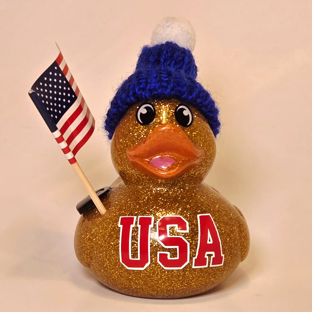 USA Gold Medal Hockey Rubber Duck Jeep Gift Bedazzled Duck Cruise Dashboard Duck