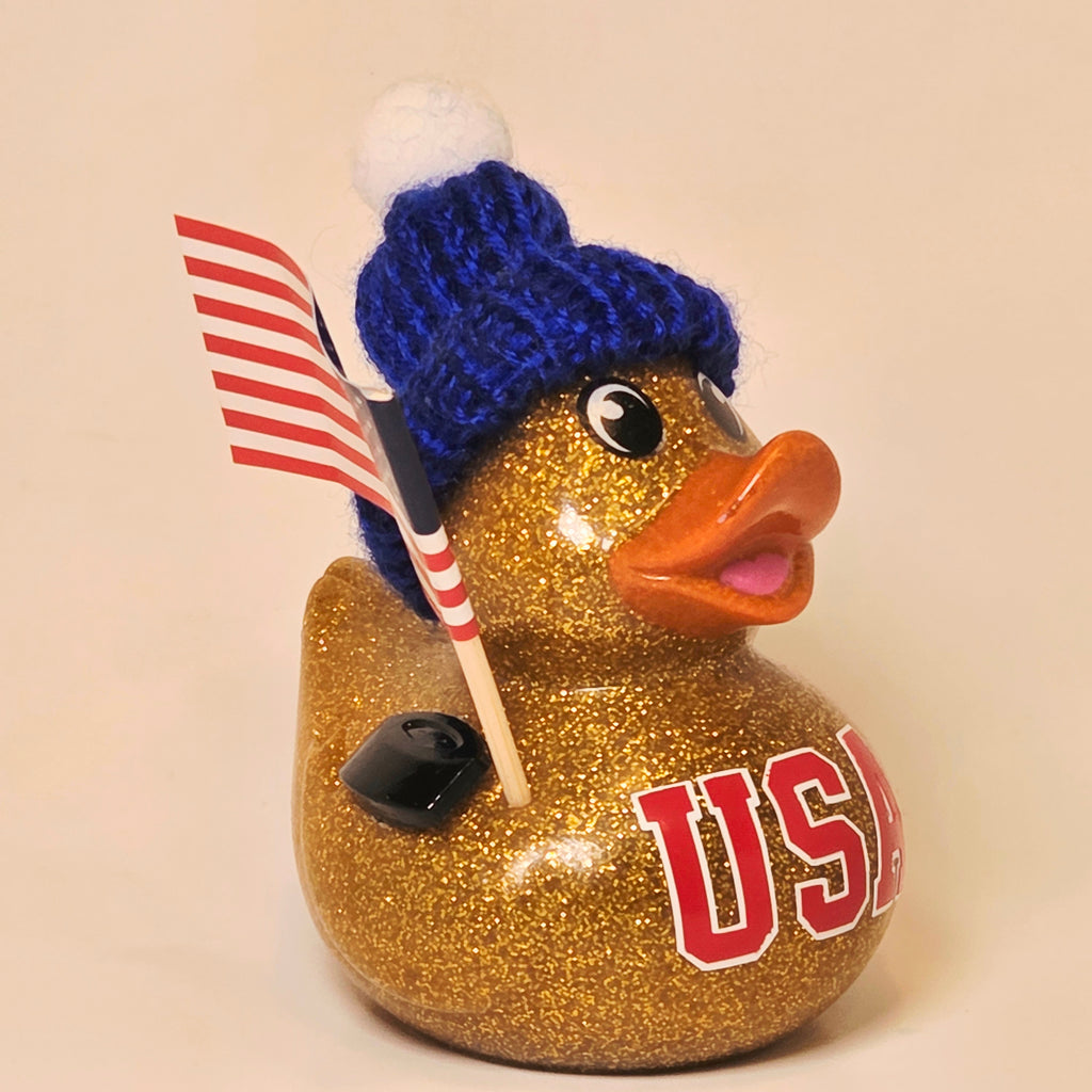 USA Gold Medal Hockey Rubber Duck Jeep Gift Bedazzled Duck Cruise Dashboard Duck