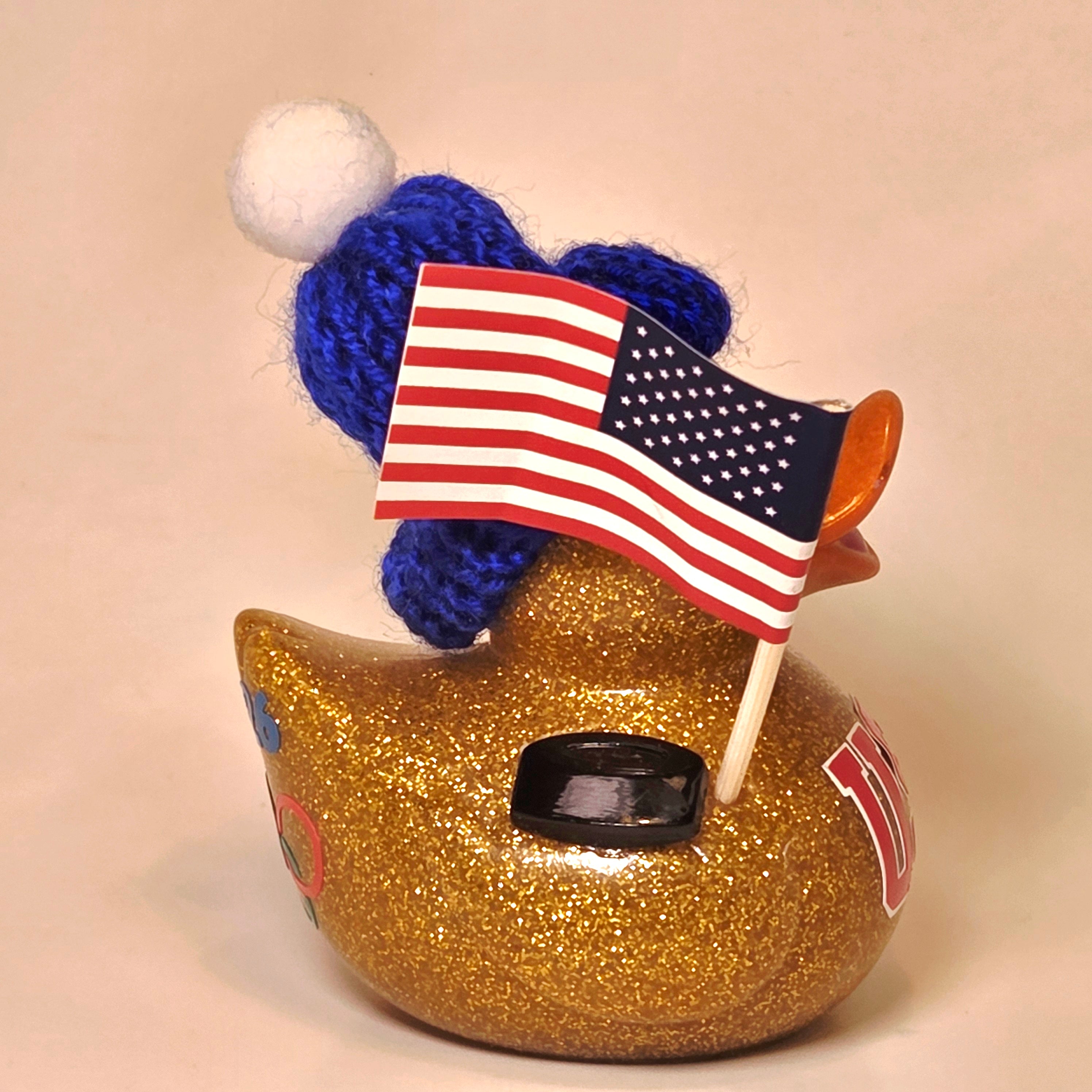 USA Gold Medal Hockey Rubber Duck Jeep Gift Bedazzled Duck Cruise Dashboard Duck