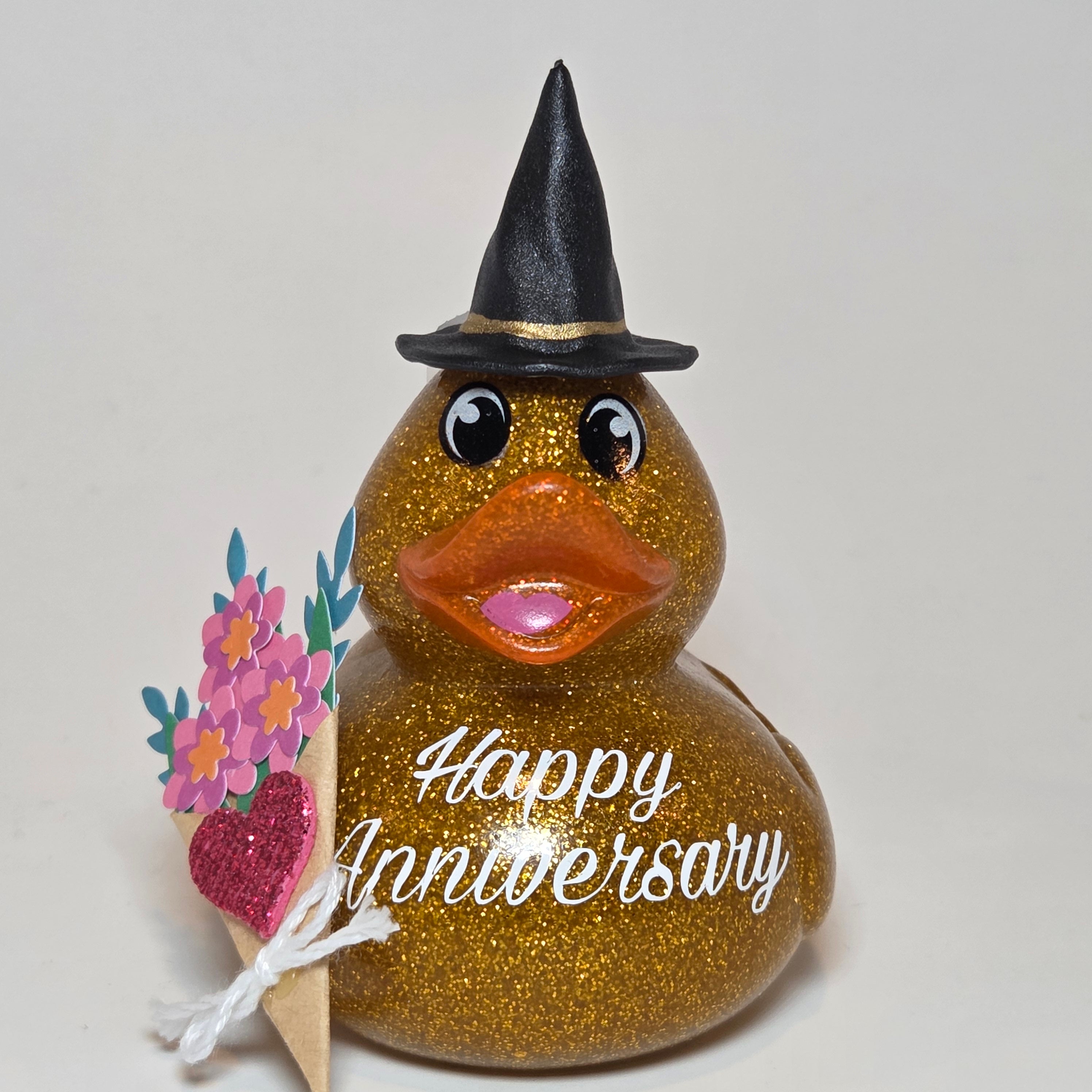 HAPPY ANNIVERSARY GOLD - Any Number Rubber Duck Gift Bedazzle Unique Cruise Dashboard Duck