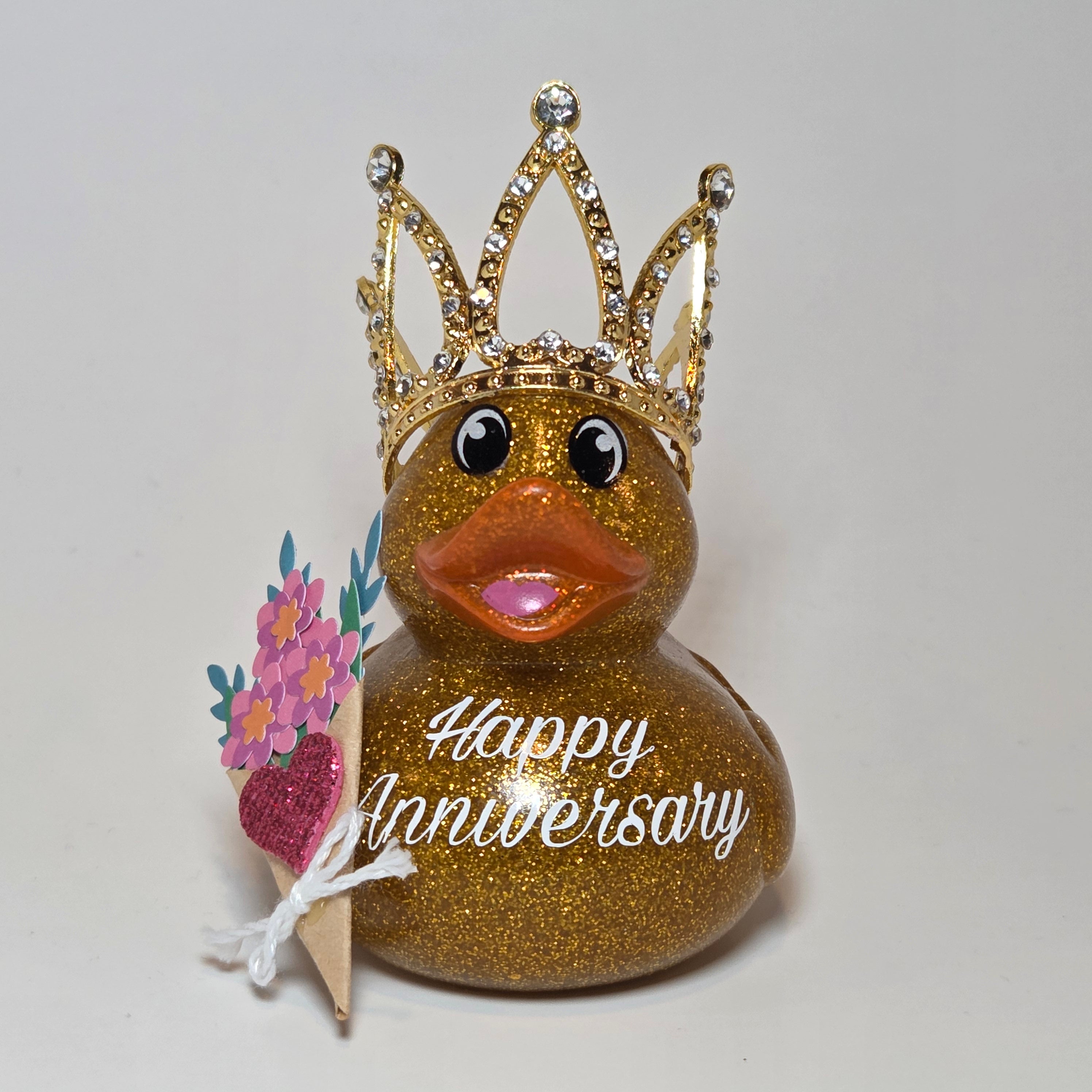 HAPPY ANNIVERSARY GOLD - Any Number Rubber Duck Gift Bedazzle Unique Cruise Dashboard Duck
