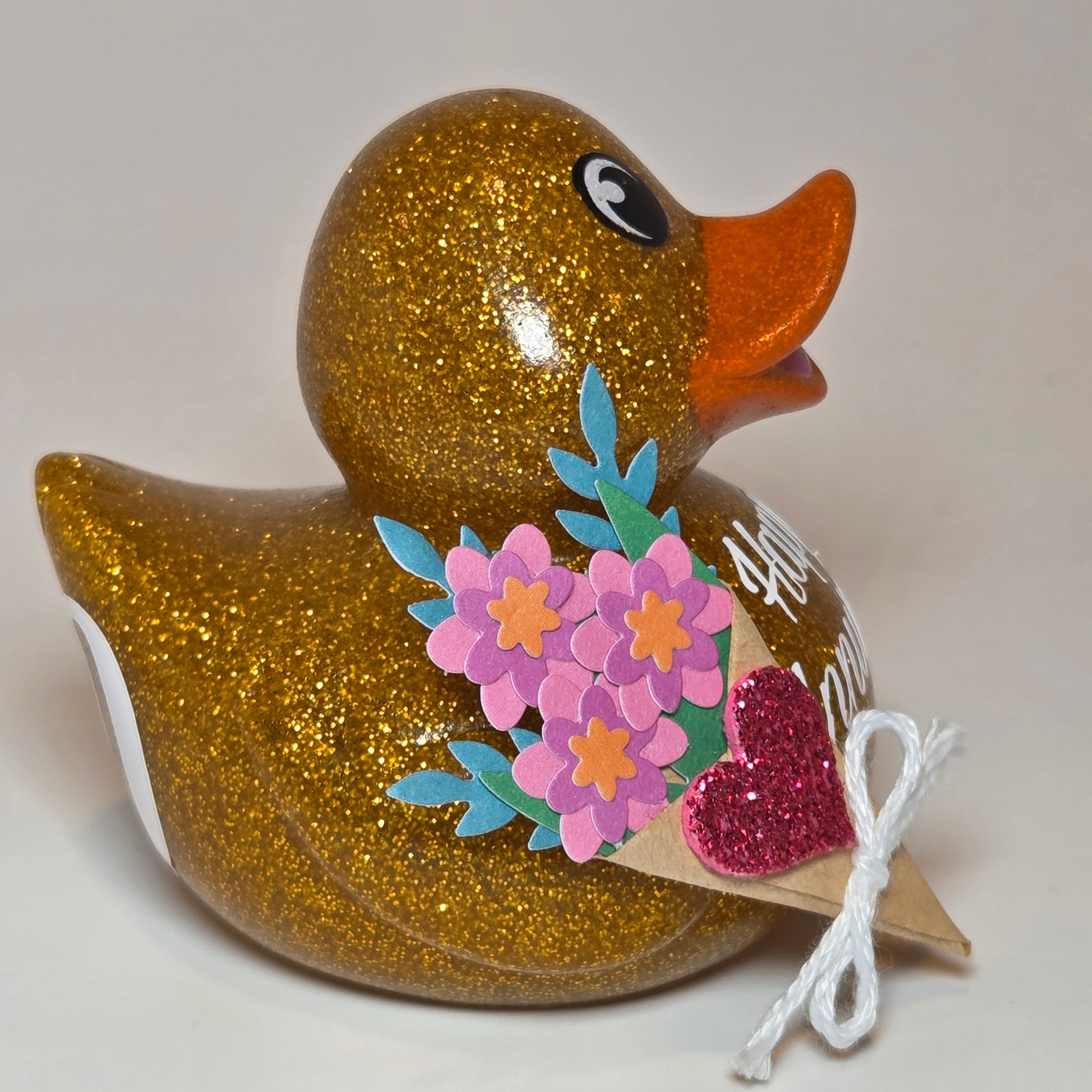 HAPPY ANNIVERSARY GOLD - Any Number Rubber Duck Gift Bedazzle Unique Cruise Dashboard Duck