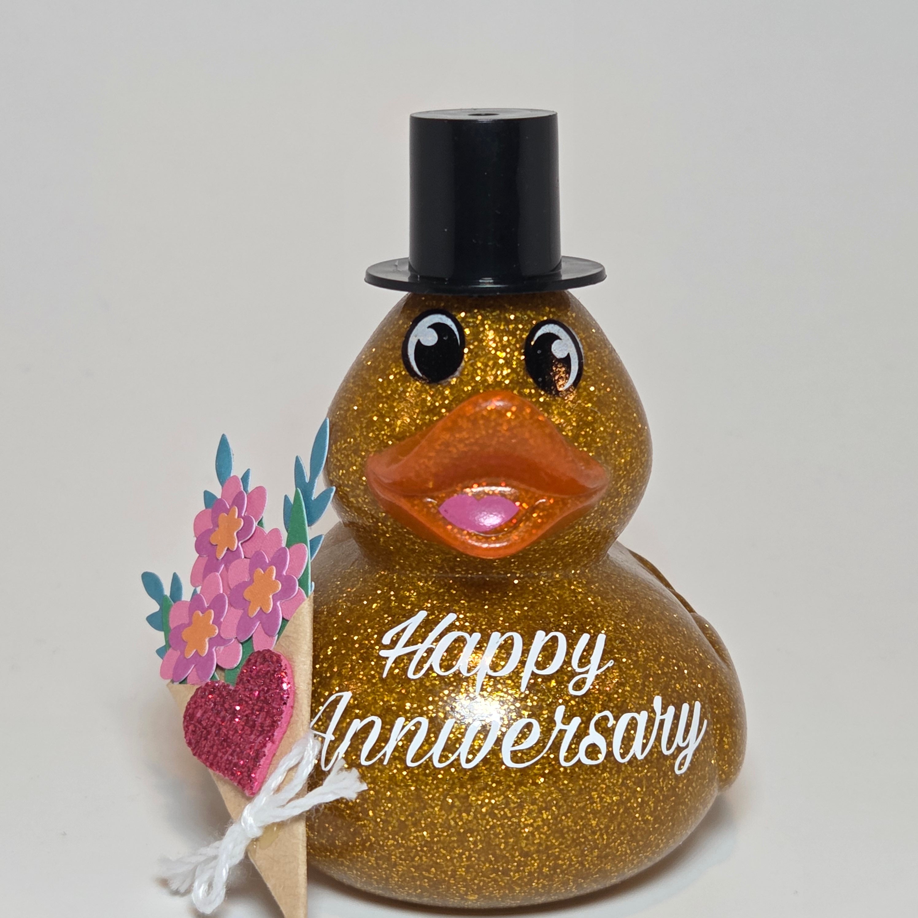 HAPPY ANNIVERSARY GOLD - Any Number Rubber Duck Gift Bedazzle Unique Cruise Dashboard Duck