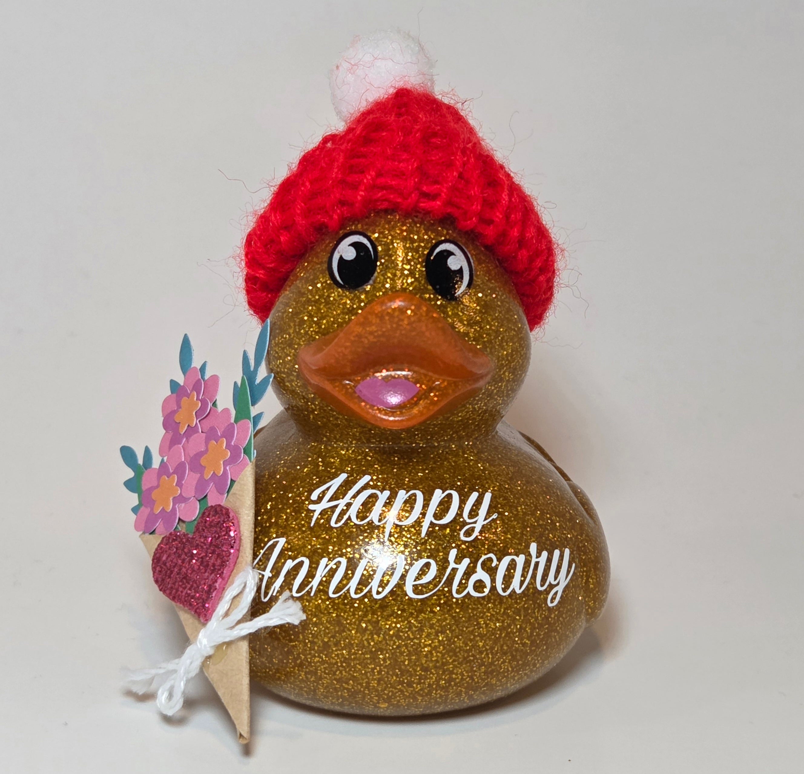 HAPPY ANNIVERSARY GOLD - Any Number Rubber Duck Gift Bedazzle Unique Cruise Dashboard Duck