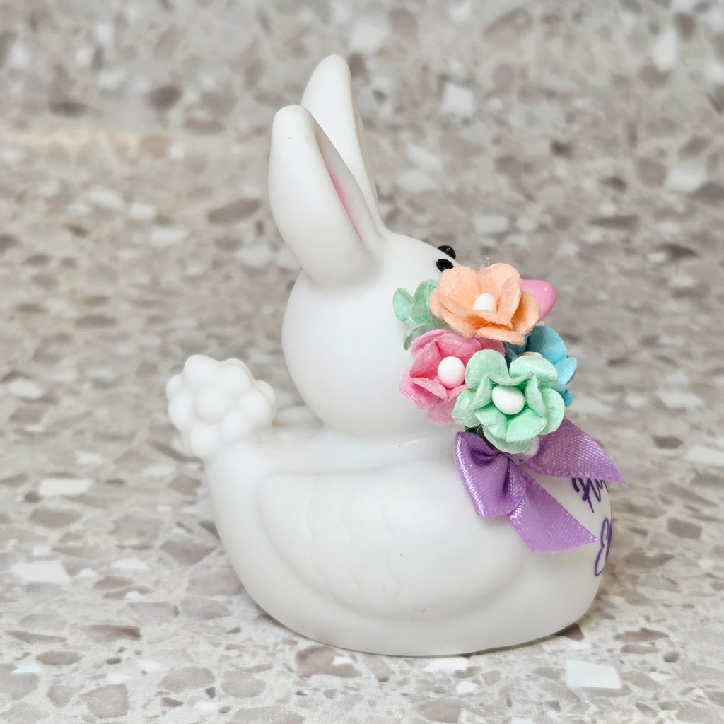 HAPPY EASTER Rubber Duck Gift White Bedazzled Easter Bunny Collectible Gift Ducks Cruise Dashboard